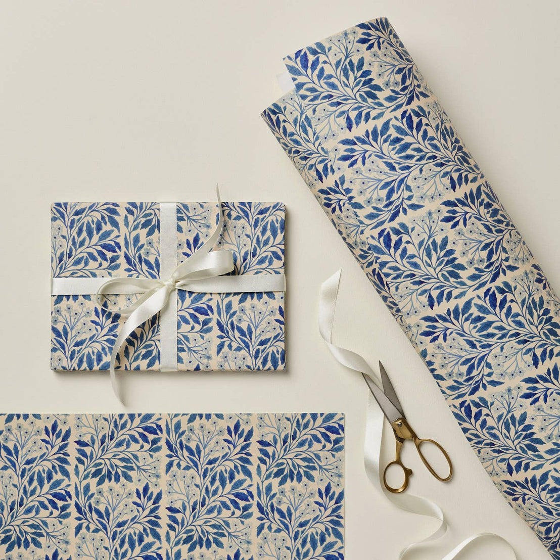 Blue Flora Paper Gift Wrap