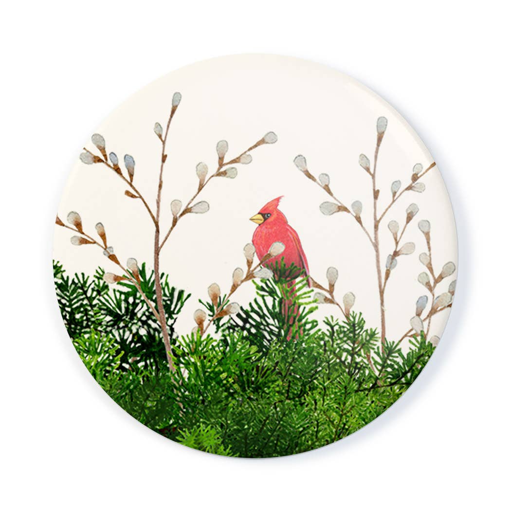Cardinal & Evergreen Pocket Mirror