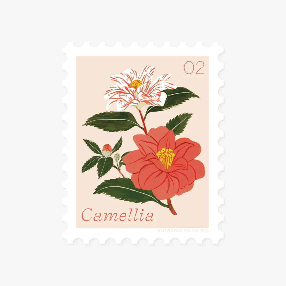 Camellia, February Flower Stamp Sticker