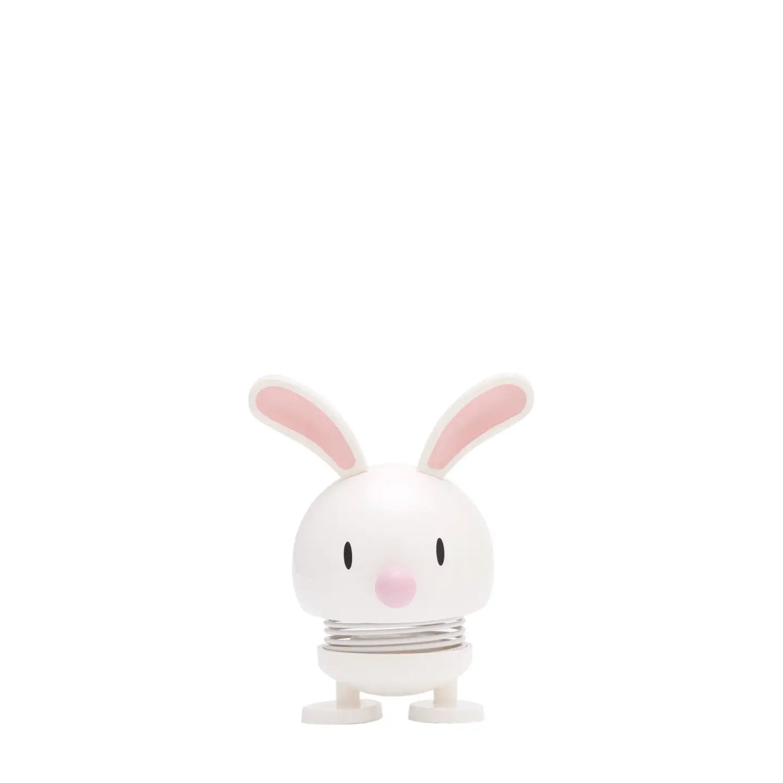 White rabbit-shaped object with pink ears on a white background