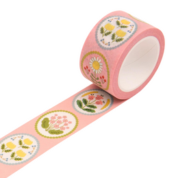 Pink Floral Emblem Washi Tape