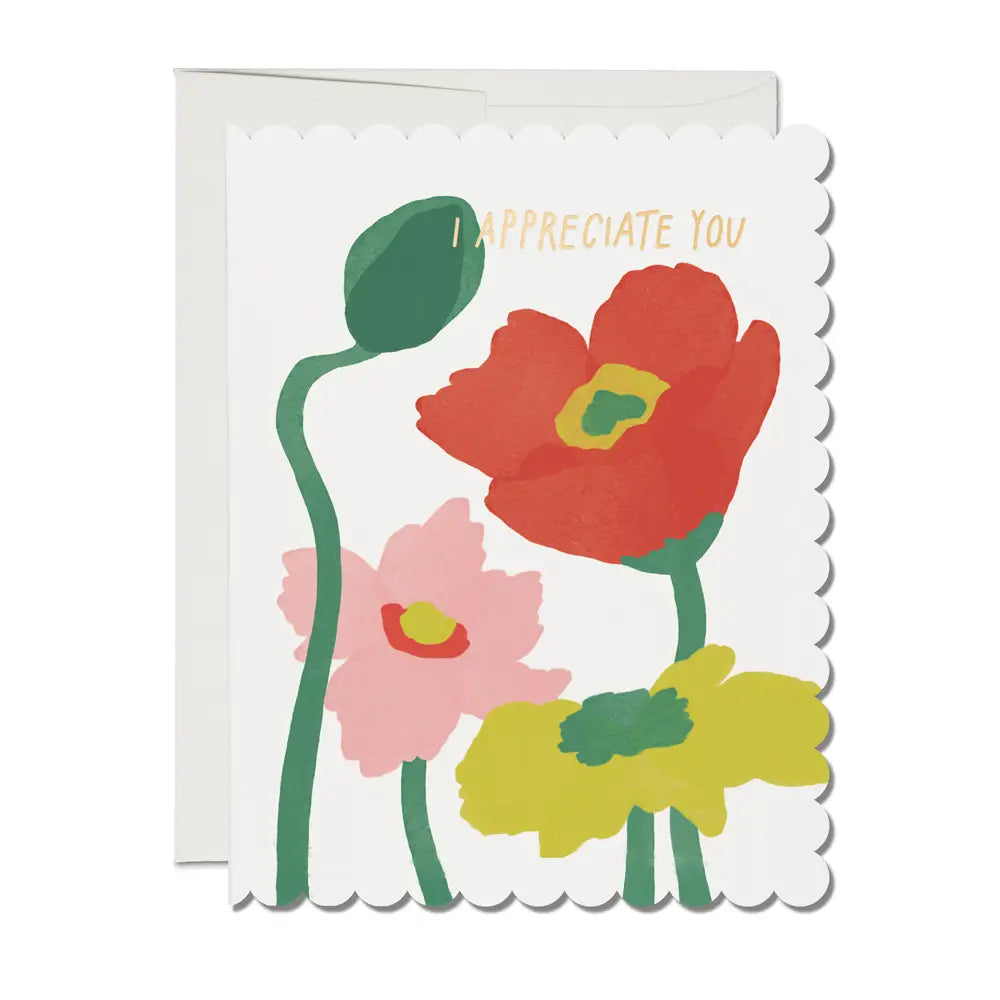 Scallopped Poppy Thank You, Red Cap Cards