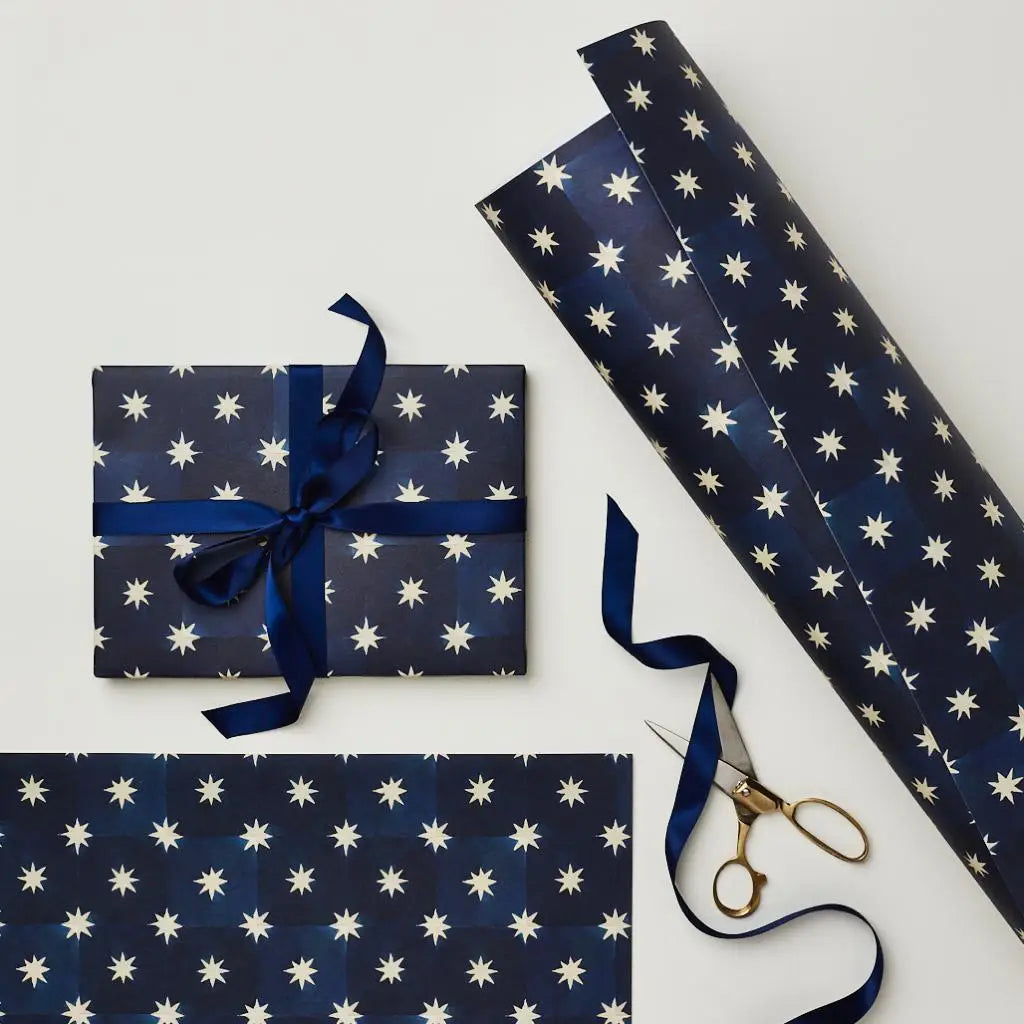 Navy Star Patterned Gift Wrap