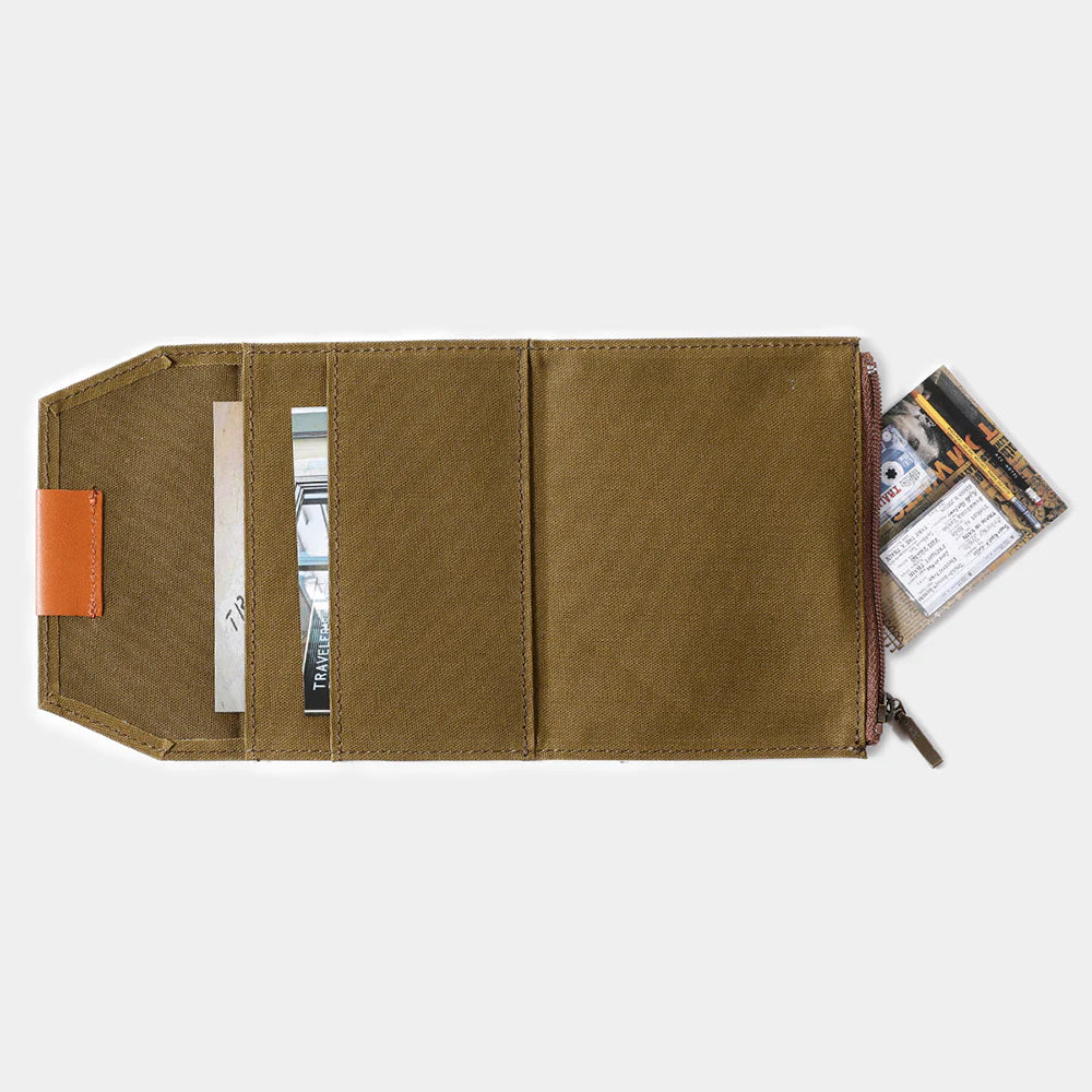 TRAVELER’S FACTORY Olive Passport Canvas Zipper Case, Traveler's Company