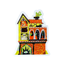 Orange Spooky Boo House Sticker