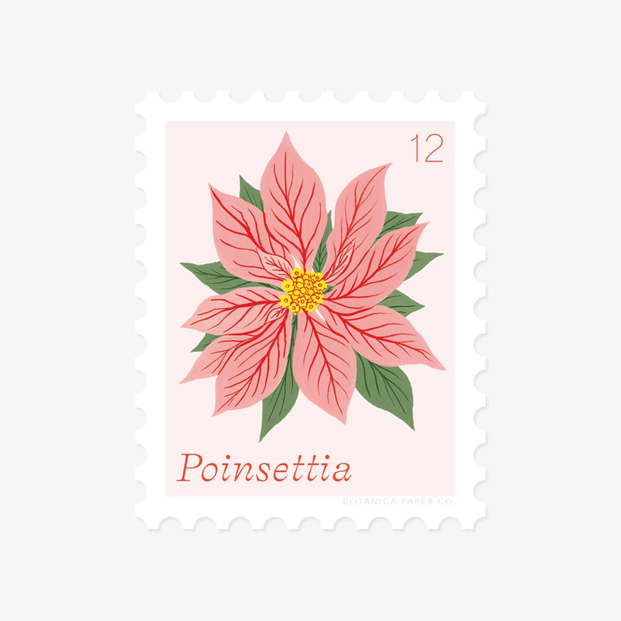 Poinsettia, December Flower Stamp Sticker – Penny Post, Alexandria VA