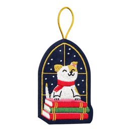 Book Stack Dog Ornament