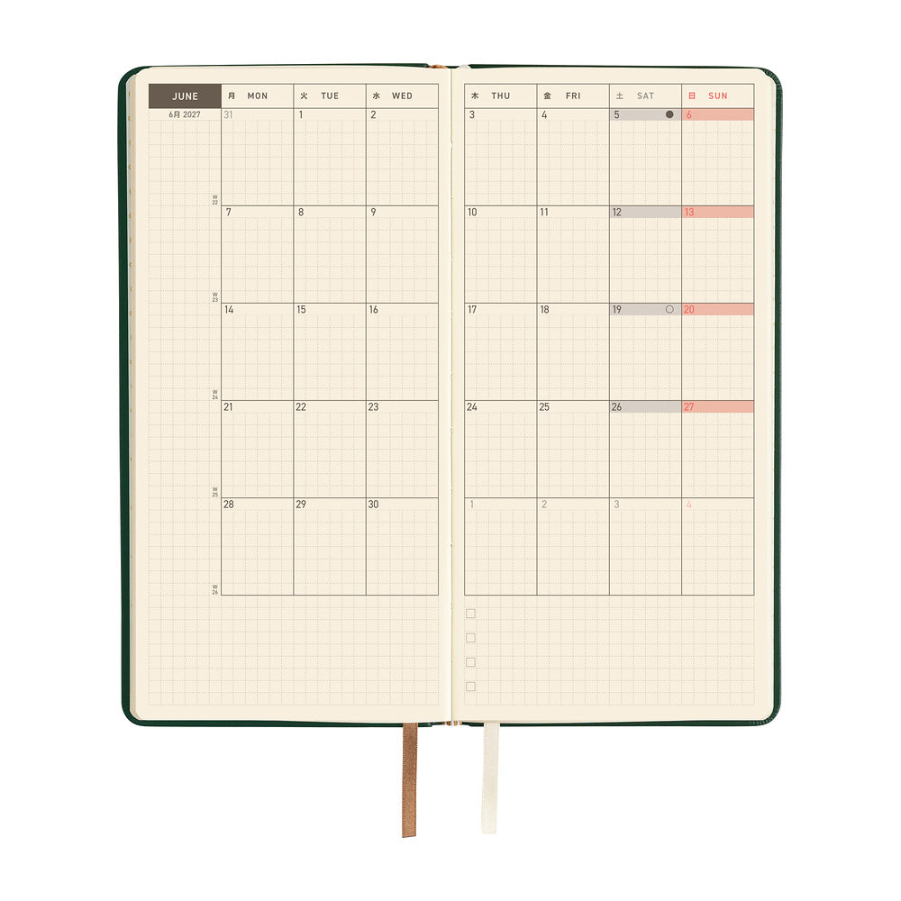 Hobonichi 2027 Techo Weeks Leather: Forest Green