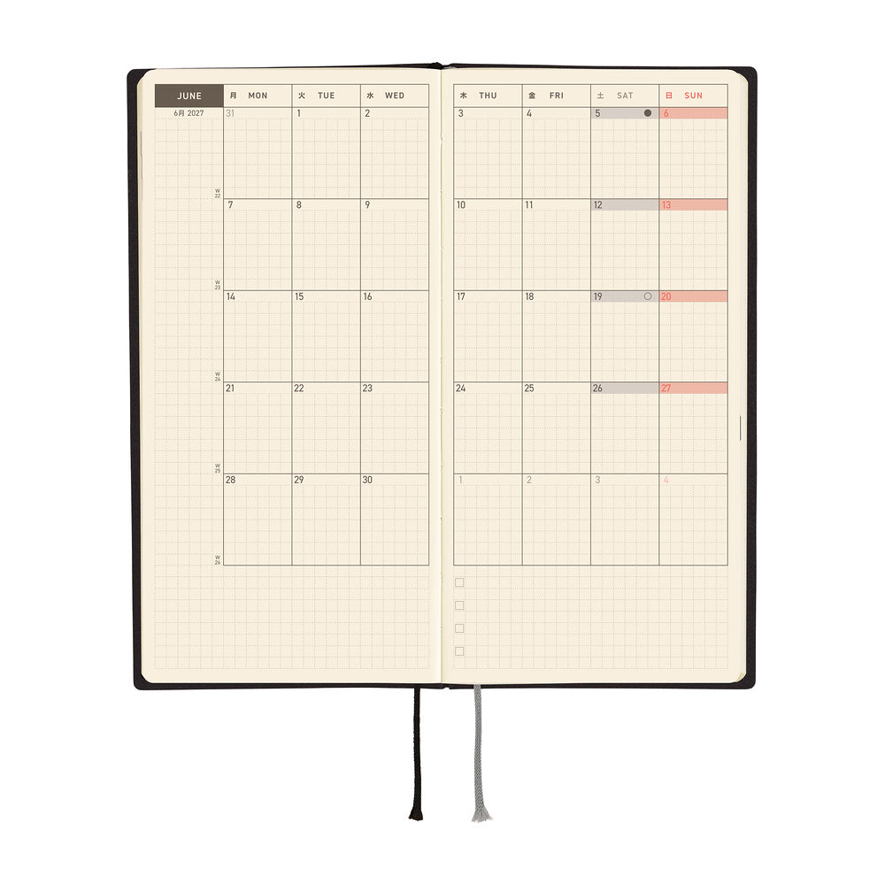 Hobonichi 2027 Techo Weeks White Line Black