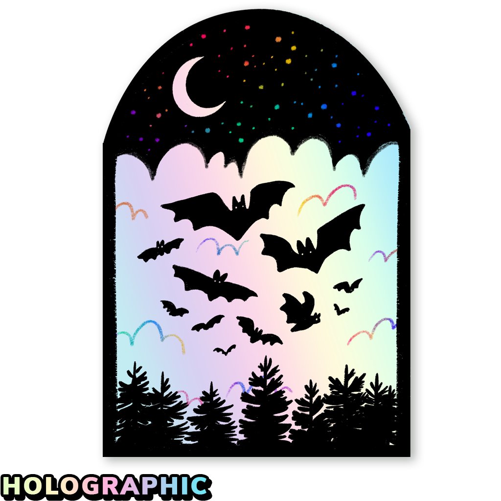 Holographic Night Bats Sticker