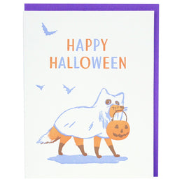 happy halloween card ghost fox trick or treat smudge ink