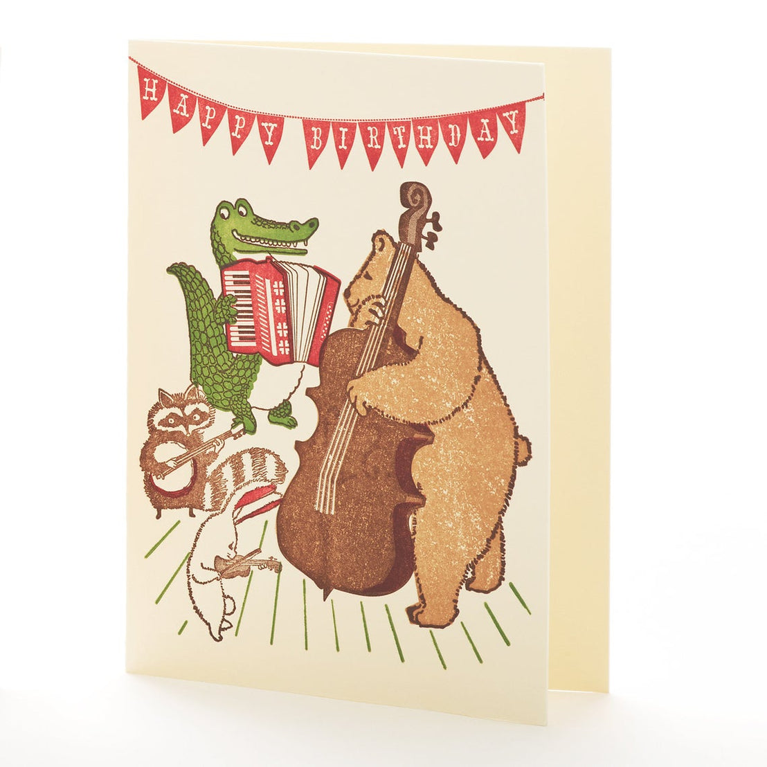 birthday, card, letterpress, animals, music