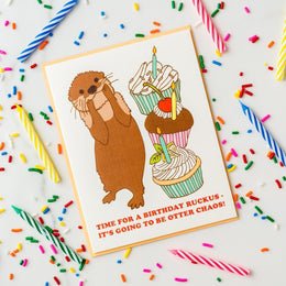 otters, birthday, card, ilootpaperie
